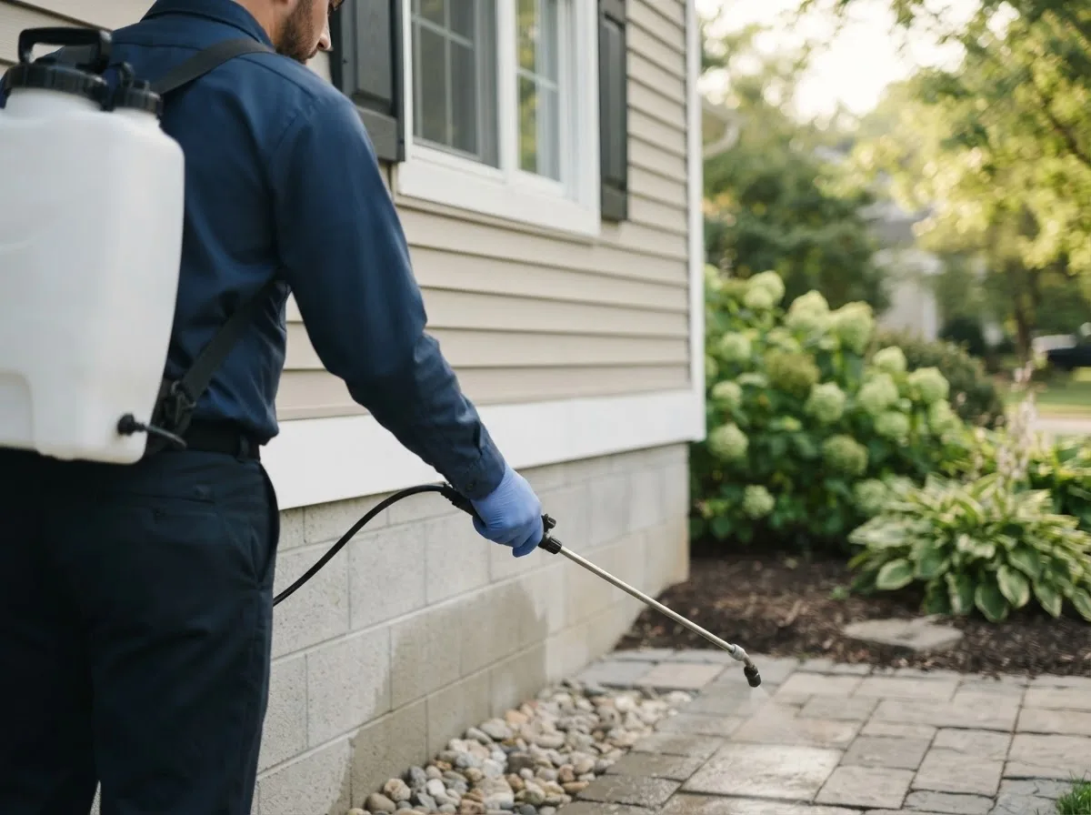 Pest control technician inspecting a home in Jamestown, KY